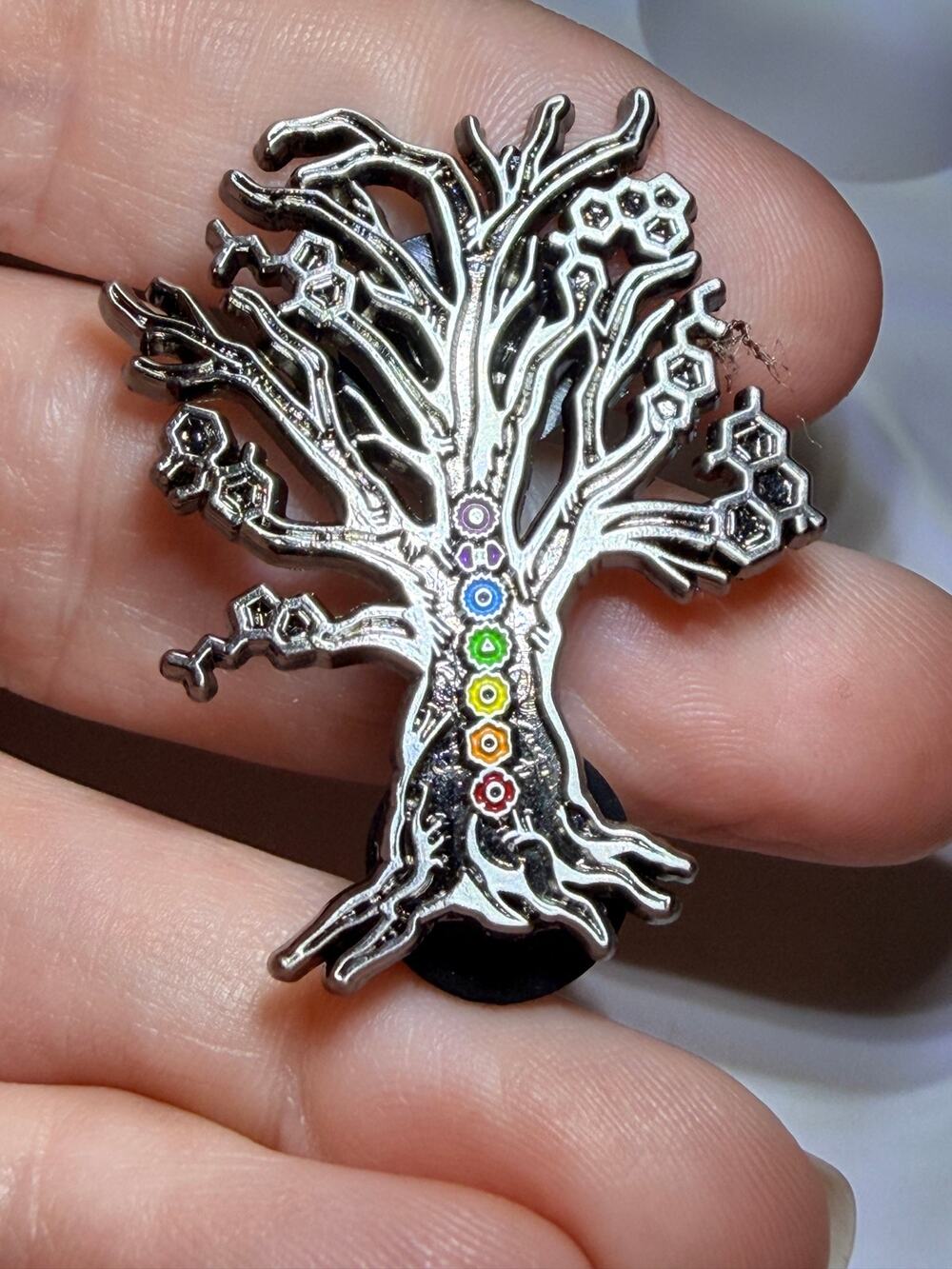 Potent Lifestyle Tree of Life Chakra Molecule Enamel Lapel Hat Pin Silver Tone